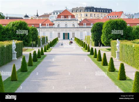 View of Belvedere gardens with people and Lower Belvedere Palace in Vienna, Austria Stock Photo ...