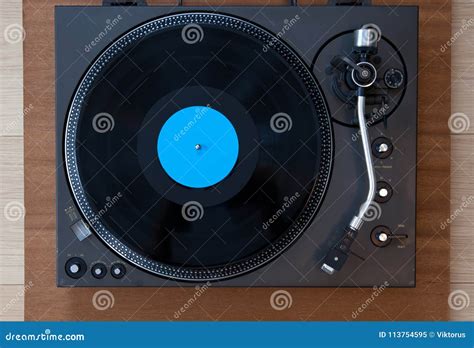 Vintage Record Turntable Player With Black Vinyl Disk Stock Image