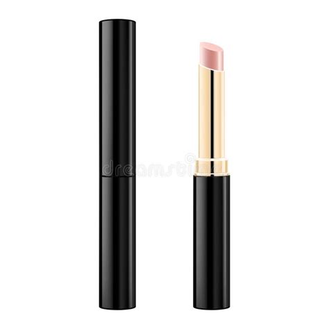 Lipstick Black Tube Template Vector Mock Up Nude Lip Balm D Realistic Packaging Opened And