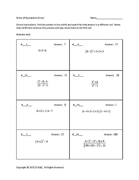 Order Of Operations Review Worksheet