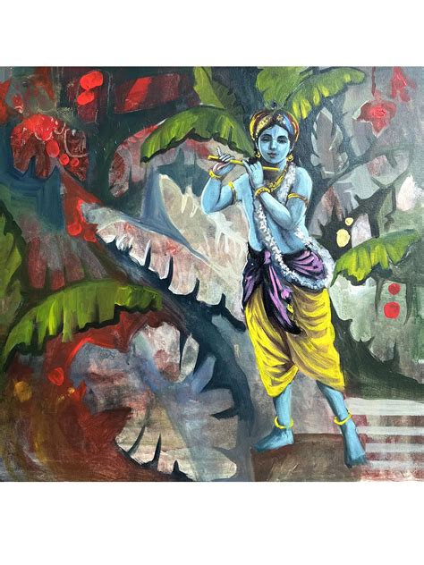 krishna playing flute acrylic  canvs  maadhvan goyal exotic