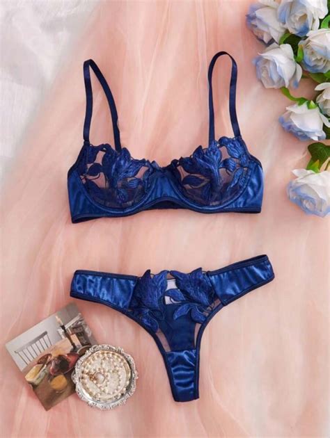 French Lace Sexy Ultra Thin Lingerie Set Erotic Underwire Bra Piece SHEIN
