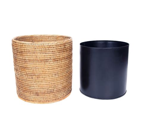 Tava Handwoven Rattan Round Wastebasket With Metal Liner Natural Bay1 E