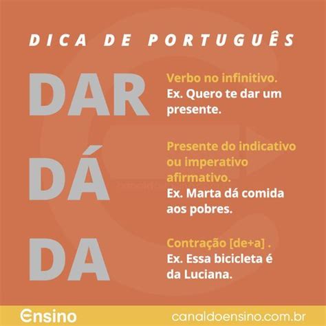 Dar Uma Olhada Ou Dá Uma Olhada - Dar, dá ou da? - Dicas de Português, gramática, ortografia, sinais de ...