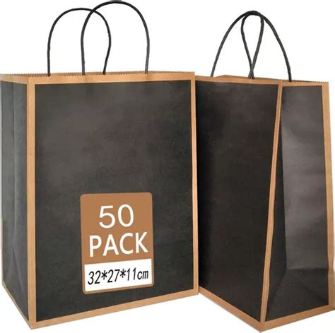 50 Bolsas De Papel Kraft Con Asa Regalo Economicas 32x11x27 Meses Sin