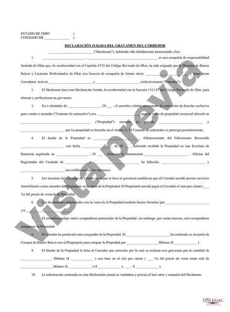 Columbus Ohio Declaración Jurada De Gravamen Del Corredor Us Legal Forms