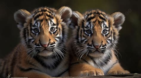 Fondo Dos Cachorros De Tigre Sentados Uno Al Lado Del Otro Fondo Foto