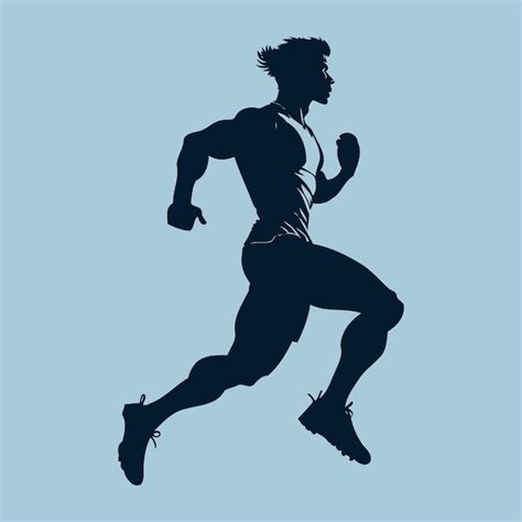 Silueta De Atleta Corriendo Sobre Fondo Azul Vector Premium