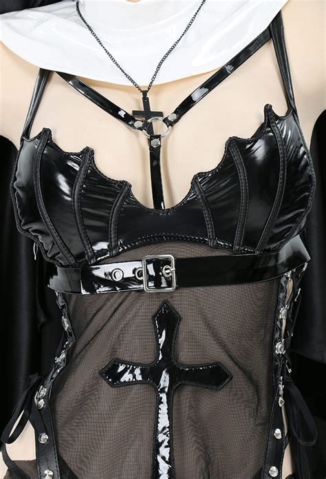 Holy Love Gothic Wicked Nun Uniformgothic Lingerie Outfit Black Mesh Dress With Gloves And