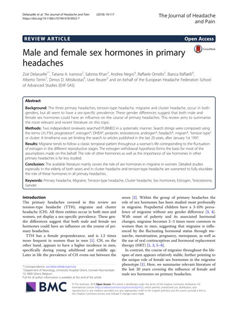 Pdf Male And Female Sex Hormones In Primary Headaches
