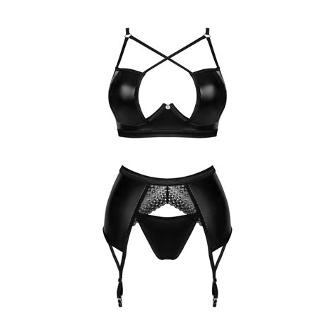 Wetlook Dessous Set 3 Teilig Mit Einsatz Mit Muster Dessous Sets Club Hot Fashion