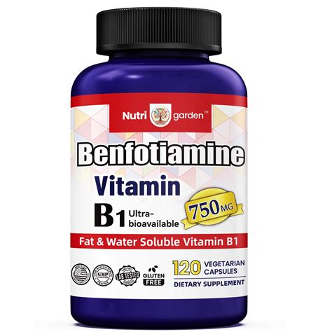 Benfotiamine 750mg with Thiamine 20mg Per Serving | 120 Veggie Capsules ...