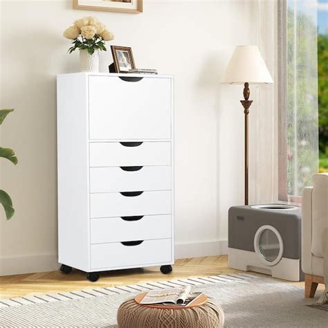 Homestock 6 Drawer With Shelf White Office File Cabinets Wood 189 In