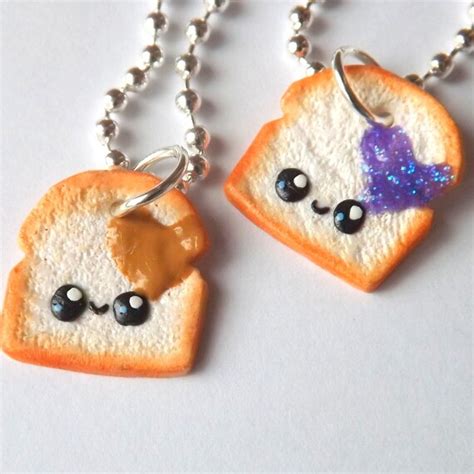 Peanut Butter Jelly Best Friend Necklaces Kawaii Pbj Charms