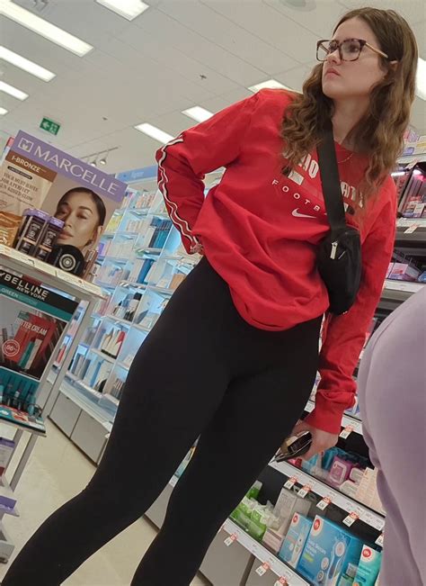 Nerdy Brunette Babe With Friend In The Beauty Section Spandex Leggings Yoga Pants Forum