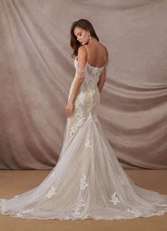 Azazie Saskia Diamond White Nude Mermaid Sequins Tulle Dress Azazie CA