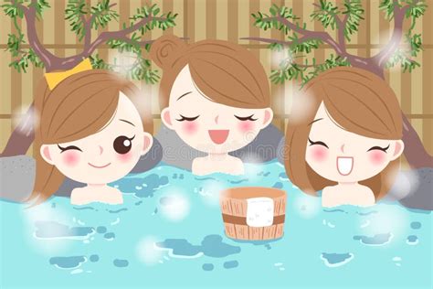 Girls With Hot Spring Stock Vector Illustration Of Warm