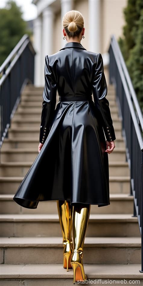 Blonde Woman Ascending Stairs Stable Diffusion Online
