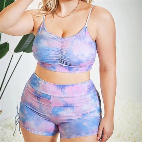 Plus Size Bikini Sexy Swimwear Women Swimsuit New Tie Dye Biquinis Boyleg Beachwear Ruched