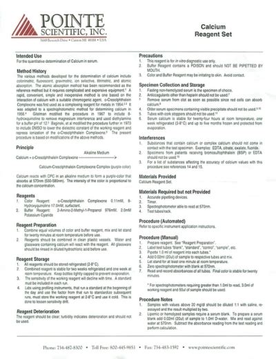 calcium package insert pointe scientific