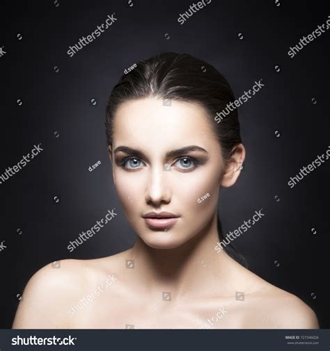 Beautiful Brunette Hair Model Girl Blue Stock Photo Shutterstock