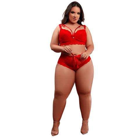 Plus Size Conjunto Lingerie Sexy Apaixonante Sexy em Renda Premium Reforçada Soft Sedução Luxo