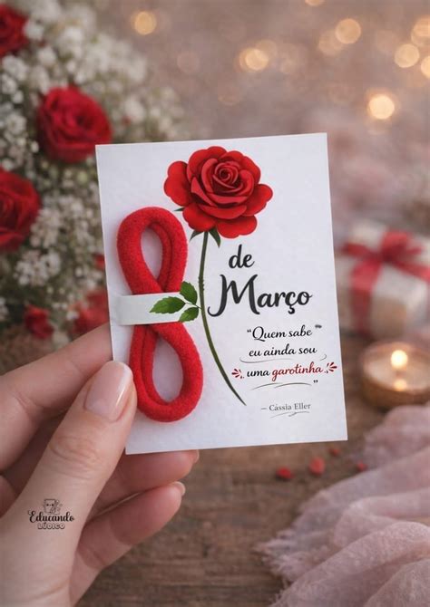 Cartão Para O Dia 8 De Março Para Imprimir - *Cartão Dia das Mulheres – 8 de Março 🌹 Tema Rosa Vermelha* - Rosa...