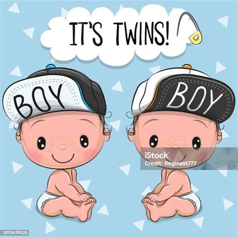 Two Cute Cartoon Twins Boys Stock Illustration Download Image Now