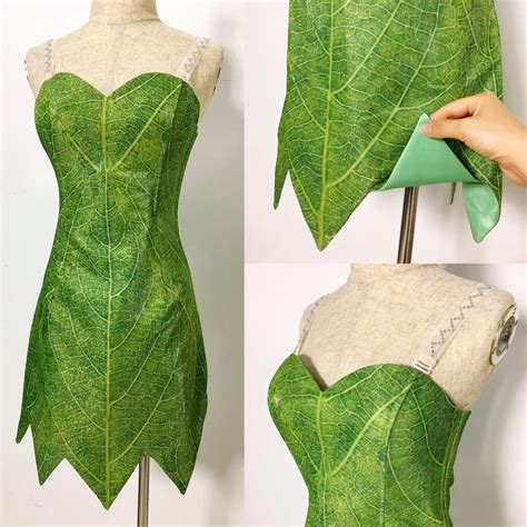 P656 Green Tinkerbell Flannel Leaf Print Dress Costume Custom Made