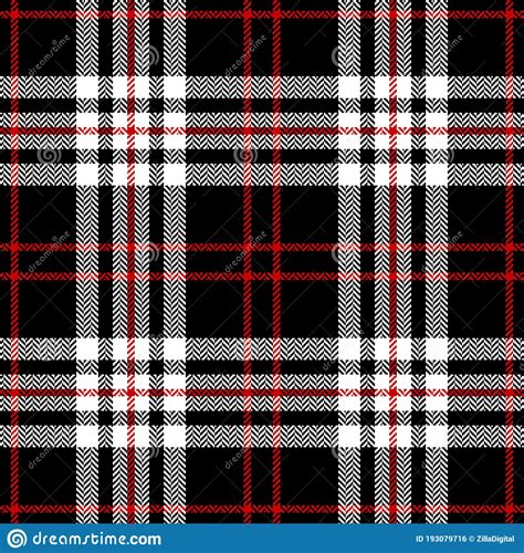 Tartan Check Pattern In Black Red White Seamless Herringbone