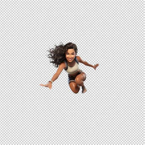 Mulher Latina Surfando D Cartoon Estilo De Fundo Transparente ISO PSD Premium