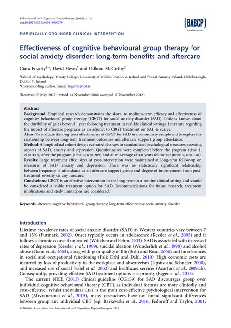 Pdf Effectiveness Of Cognitive Behavioural Group Therapy For Social