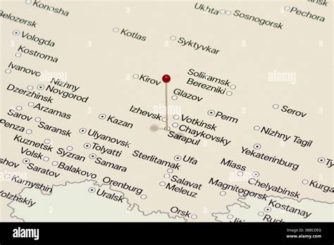 macro photo   red pin needle  sarapul city  russia political map stock photo alamy