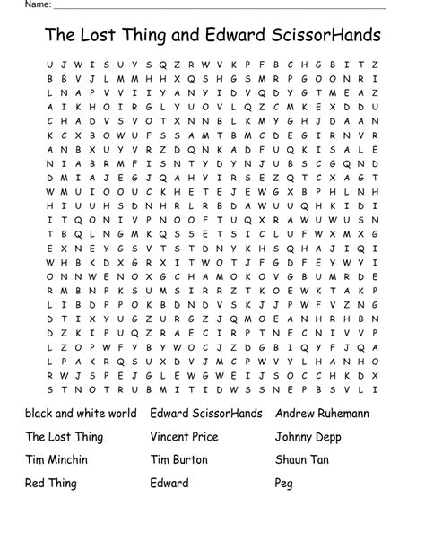 The Lost Thing And Edward Scissorhands Word Search Wordmint