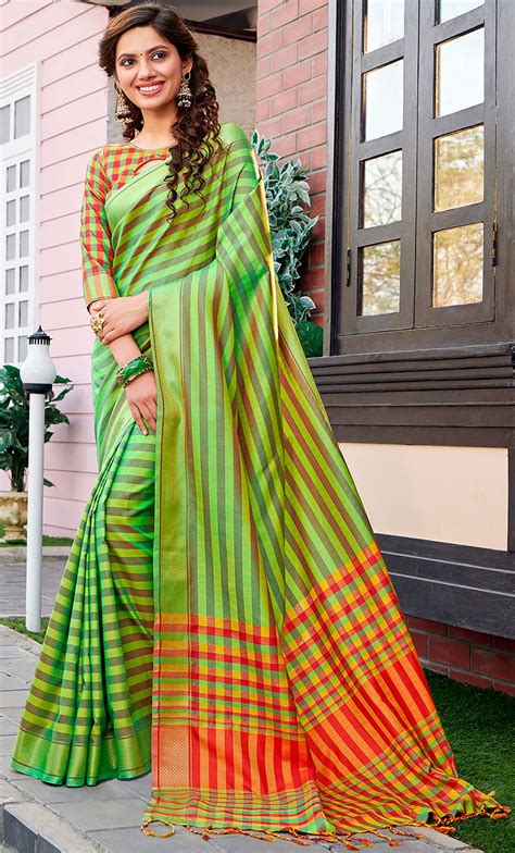 Casual Traditional Green Color Silk Silk Cotton Fabric Saree