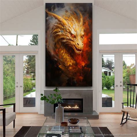 Картина маслом на холсте Дракон Картины в гостиную Год дракона подарок ...