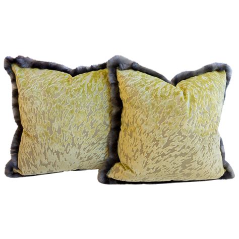 Gold and Brown Throw Pillows with Faux Fur Trim For Sale at 1stDibs
