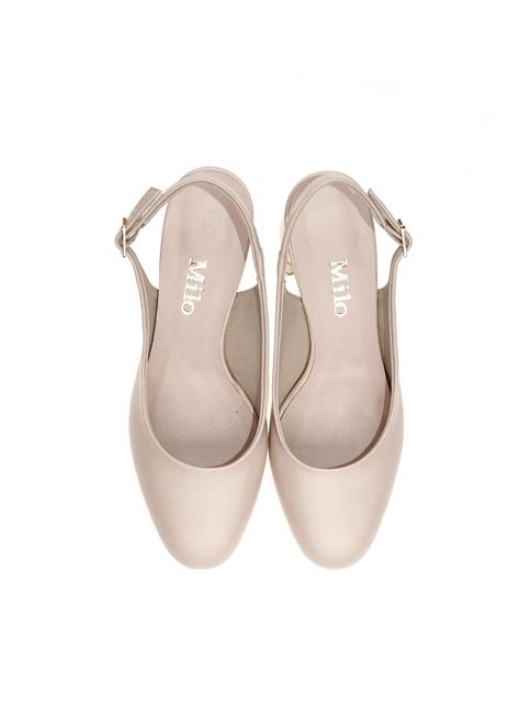 Czółenka nude beżowe z odkrytą piętą na słupku Milo ręcznie robione obuwie damskie