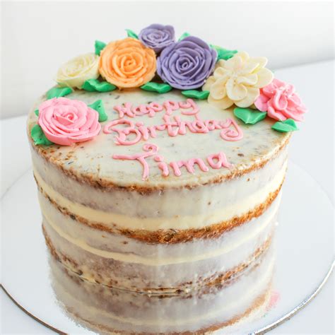 Semi Naked Buttercream Flowers Cake Sallys
