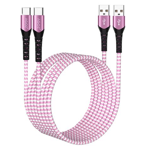 Agoz 2 Pack 10ft Pink Type C Usb Fast Charging Charger Cable For Samsung Galaxy S24 S23 S22