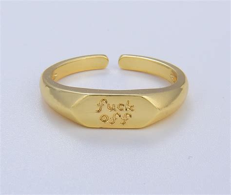 Fuck Off Gold Ring Adjustable Ring Gold Signet Ring Simple Word Ring Dainty Open Cuff Circle