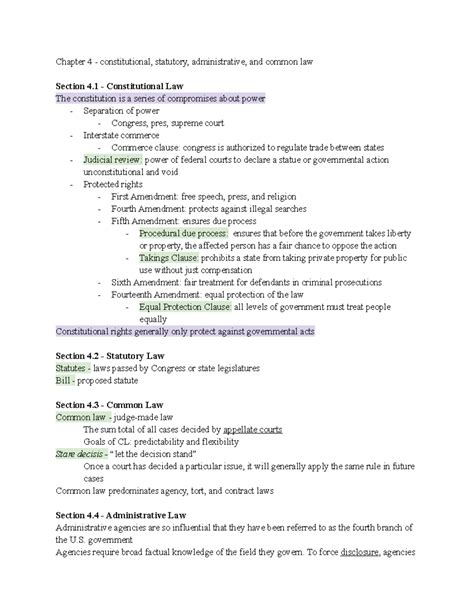 Business Law Chapter 4: Constitutional, Statutory, Admin, & Common Law