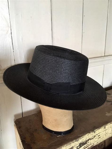 Amish Straw Hat 6 7 8 Authentic Black Straw Brim Fedora Etsy Fedora