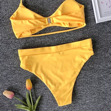 Buy YE Women Solid Color Bandage Push Up Padded Bra Beach Bikini Set