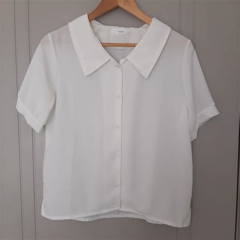 white button  blouse  korea  size   depop