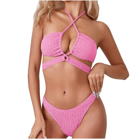 WREESH Womens Two Piece Swimsuit Criss Cross Bikini High Cut Bikini Comfortable And Fashionable