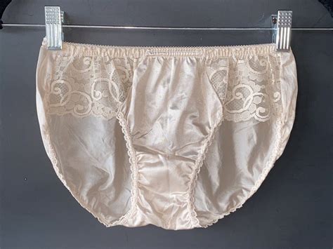 Vintage Lace Trim Nude Bikini S Panty Nylon BRIEF Sh Gem