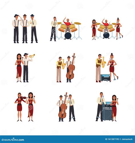 Conjunto De Vários Cantores - Conjunto De Músicos Cantores E Músicos De Jazz Ilustração do Vetor ...