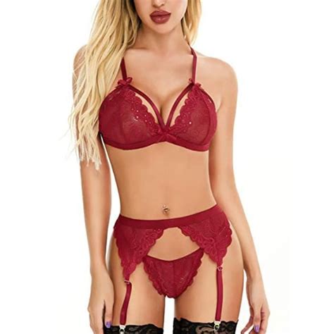 Ensemble Femmes Sexy Temptation Lingerie Dentelle Cross Sling Mesh Dentelle Dos Nu Lingerie