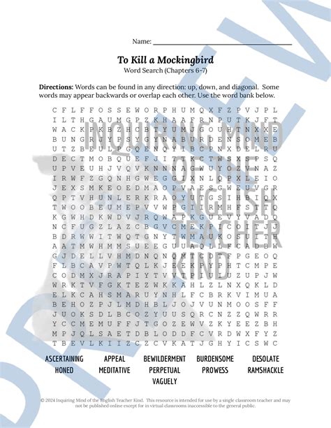 To Kill a Mockingbird Chapters 6 and 7 Vocabulary Games and Activities